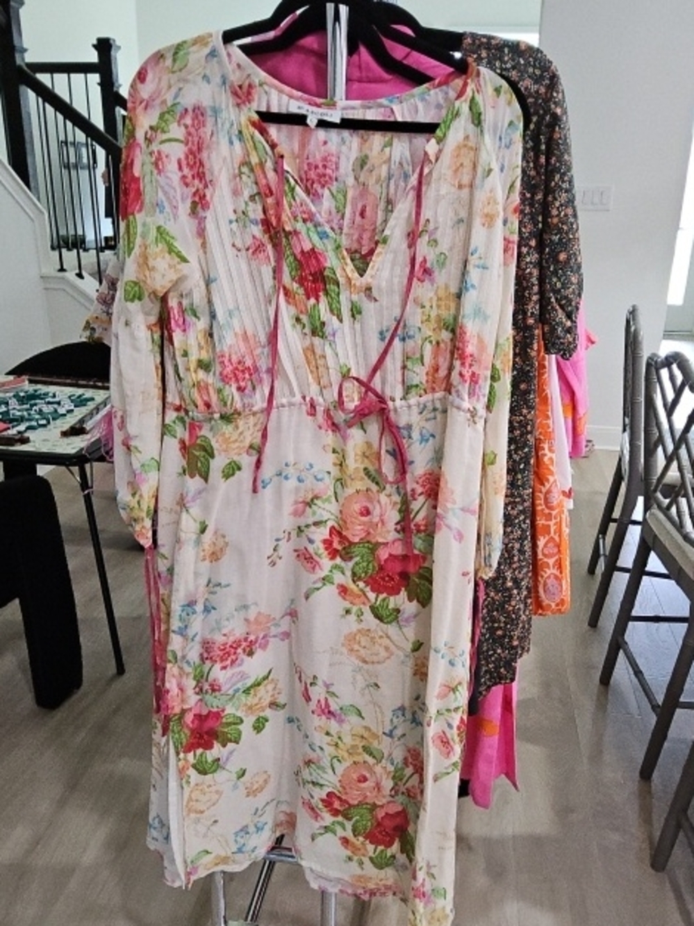 Floral Boho Tie-Front Midi Dress - Pink & Green|| Size Large